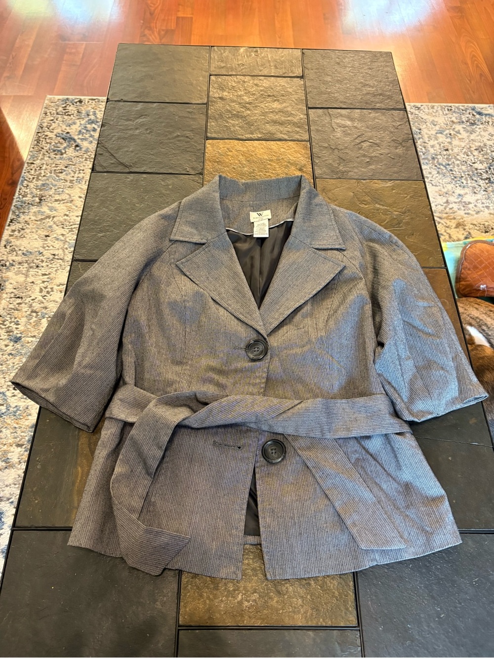 Worthington Short-Sleeve Belted Blazer Jacket - Gray